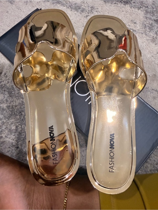 Fashion Nova Shoes - Fashion Nova Metallic Gold Wave Slide Mules
